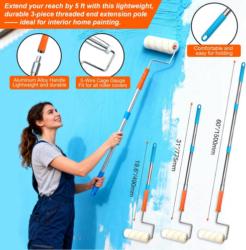 10-Piece (3 7" King Origin Paint Roller Kit with Extension Pole ft), Paint Roller Covers, Roller Frame, Paint Brush