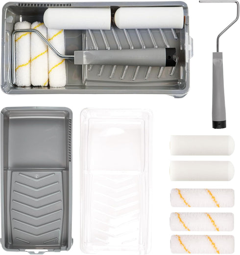 8 Piece Mini Paint Roller Kit - 4 Inch Foam Paint Roller, Microfiber Rollers, Small Paint Roller with Tray