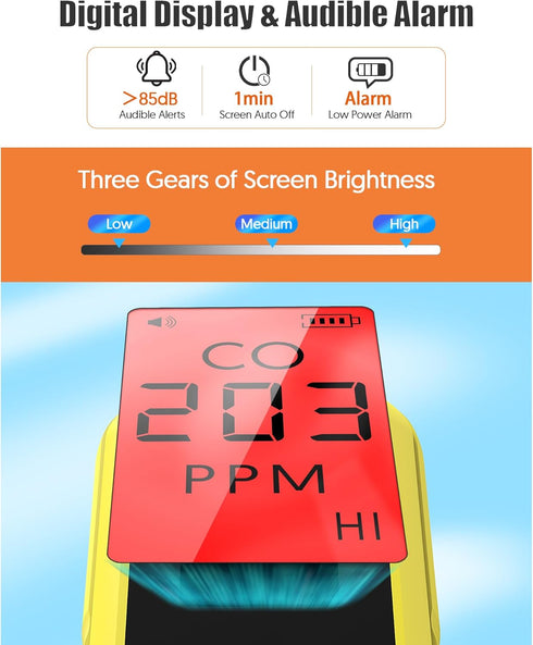 Portable Carbon Monoxide Detectors, Battery Powered Handheld Monitor Alarm Detector with LCD Display for Home/Outdoor