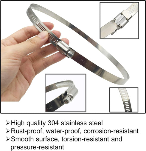 2Pcs 12" Diameter Adjustable 304 Stainless Steel Duct Clamps, Hose Clamp Pipe Clamp for Air Ducting