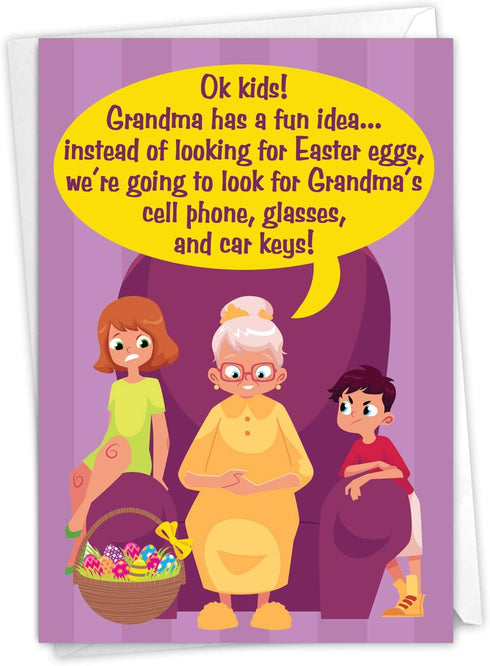 NobleWorks - 1 Funny Easter Card with Envelope, Humor Notecard for Easter, Grandma's Fun Idea C6764EAG