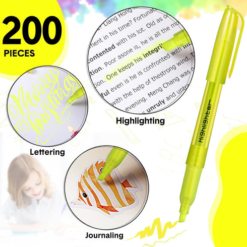 Thenshop 200 Pcs Yellow Highlighters Bulk, Pocket Style Gel Highlighter for Bible, No Bleed Thin Highlighters for Adults