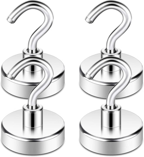 Neosmuk Magnetic Hooks, Heavy Duty Earth Magnets with Hook for Refrigerator, 4 Pack Silver White