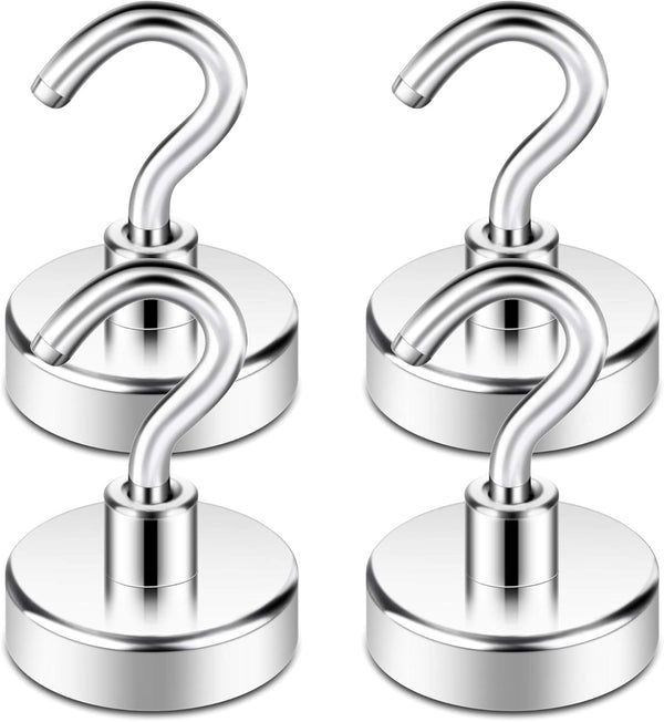 Neosmuk Magnetic Hooks, Heavy Duty Earth Magnets with Hook for Refrigerator, 4 Pack Silver White