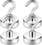Neosmuk Magnetic Hooks, Heavy Duty Earth Magnets with Hook for Refrigerator, 4 Pack Silver White