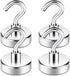 Neosmuk Magnetic Hooks, Heavy Duty Earth Magnets with Hook for Refrigerator, 4 Pack Silver White