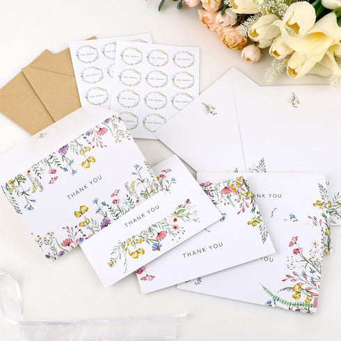 Abilat 24 Pack 4x6 Inch Floral Thank You Cards with Envelopes & Matching Stickers Blank Wildflower Thank You Notes