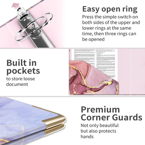 Ospelelf 3 Ring Binder 2 Inch, Cute Pink Marble Binder for Letter Size (11" x 8.5") with 5 Tab Dividers and Labels