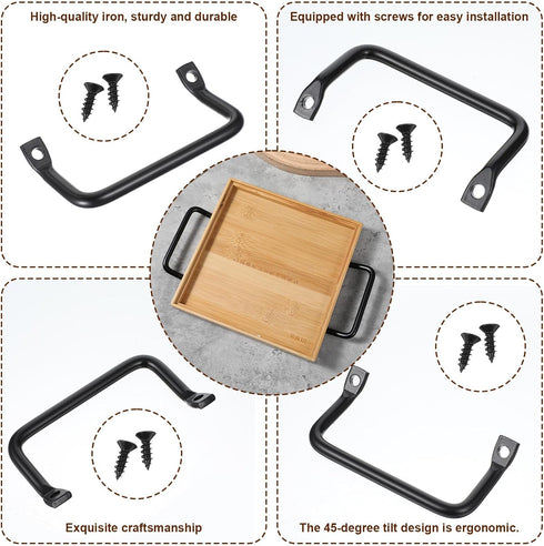 InnoHHustle 2 PCS Black Side Fixed Tray Handle, Cutting Board Cabinet Hardware Pull Metal Tableware Serving Tray