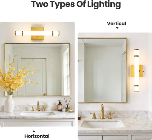 15.4 Inch 10W Dimmable 5CCT Dimmer) Gold Bathroom Vanity Light - LED Modern Bathroom Light Fixtures Over Mirror