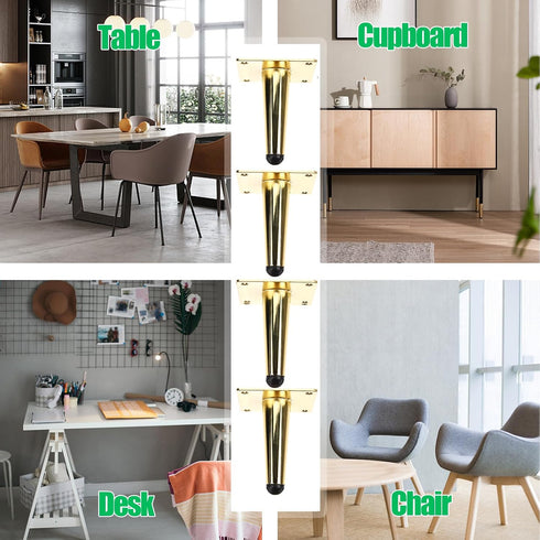 4pcs 10cm NUOBESTY Golden Metal Furniture Legs Tapered Replacement Sofa Couch Cabinet Table Feet for Living Room
