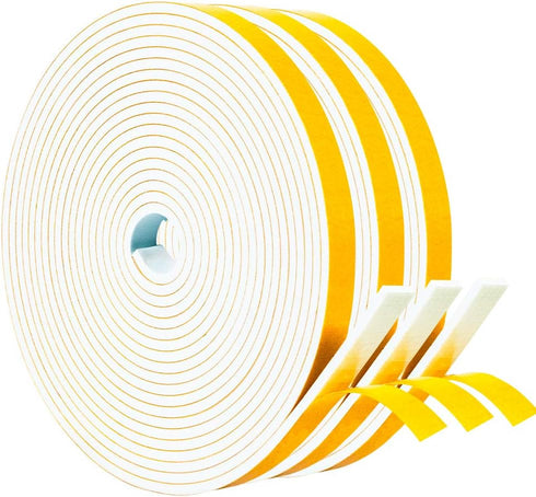 Yotache Weather Stripping Door Seal Strip - White 3/8" x 1/8", 50Ft Total, Foam Insulation Tape Gasket