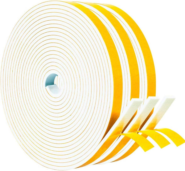 Yotache Weather Stripping Door Seal Strip - White 3/8" x 1/8", 50Ft Total, Foam Insulation Tape Gasket