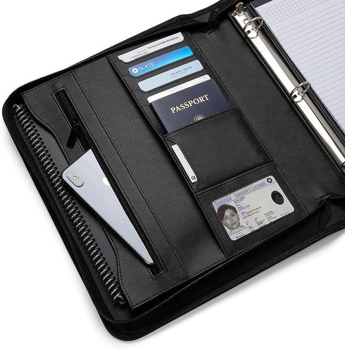 Forevermore Portfolios Padfolio Binder - Professional Faux Leather Travel Organizer Pouch for Tablet, Documents, Black