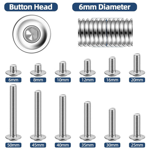 M6-1.0 x 12mm Flanged Button Head Socket Cap Screws, Stainless Steel 18-8 (304), 25 PCS