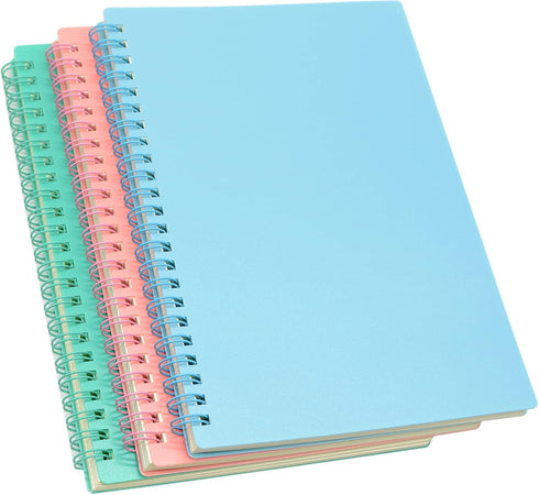 Yansanido Spiral Notebook, 3 Pcs A5, Thick Plastic Hardcover, 80 Sheets - 160 Pages, 3 Color Journals for Study
