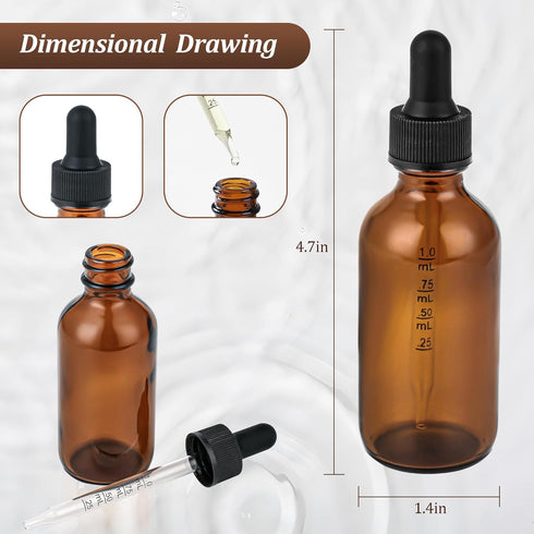4PCS 2 oz Leak-Proof Glass Dropper Bottles for Traveling and Storing Essential Oils, Beard Oils, DIY Projects