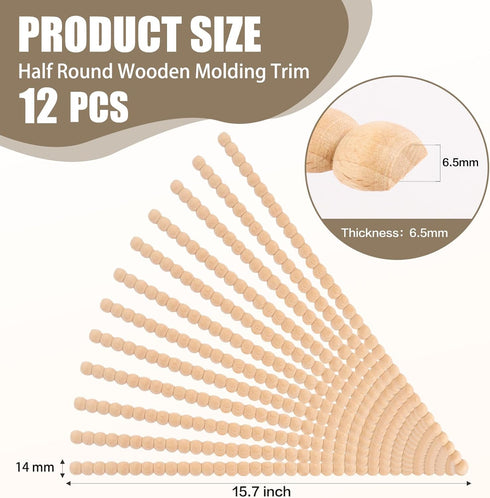 Hamminy 15.7 Inch 3D (14mm, 12 Beaded Wood Trim Molding Decorative Half Wooden Bobbin Trim Unfinished Decorative