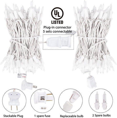 50 Count Decorations10ft Brightown Warm White Christmas Lights, Clear Mini Incandescent Lights on White Wire, Christmas