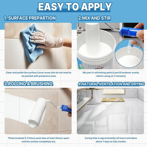 35oz,Water 50-55sq.ft (35OZ, Oz, 35) Tub and Tile Refinishing Kit Based&Low Odor Bathtub Paint White,Bathroom Tile
