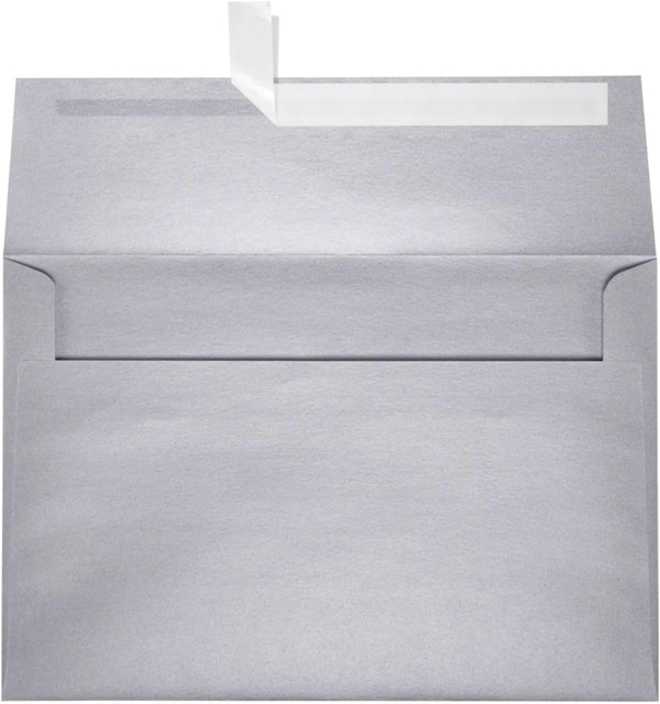LUXPaper A10 Invitation Envelopes, Silver Metallic Peel & Press, 6" x 9 1/2", 80lb. Text, 50 Qty.