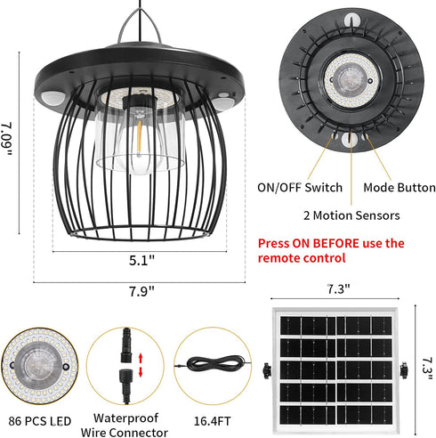 2 5 Patio(16.4FT Solar Shed Lights with Motion Sensors, Classic Metal Solar Chandelier Outdoor with Lighting Modes