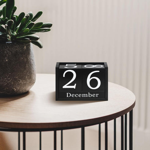 DEERINE Wooden Block Calendar for Desk, Large Size Daily Desktop Perpetual Desk Calendar, Cute Date Display Desk