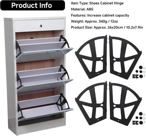 Kodrily 4Pcs 22Pcs 2 Hinges for Shoe Racks, ABS Shoe Cabinet Hinge Replacement with Accessories, Shoe Rack Hardware
