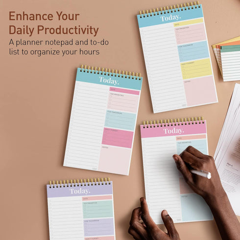 S&O Daily Planner Notepad for Productivity - 52 Page Daily To Do Planner - Undated Planner and Organizer - Daily To Do List Planner - Coiled Daily Task Planner - Daily Organizer Planner - Set of 4 by Sweetzer & Orange