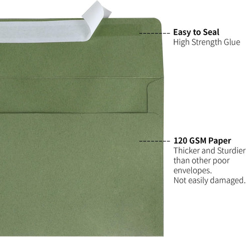 Granhoolm 100 Pack Green Pearlized Shimmer 5x7 Envelopes, Sage Green A7 Self Seal for Invitations