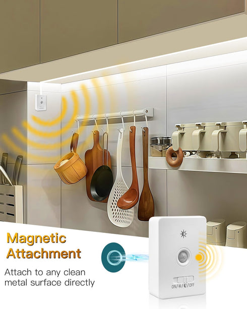 2 Pack 5000mAh 13FT Closet Counter Under Cabinet Lighting Wireless, COB Motion Sensor Led Light Strips Indoor