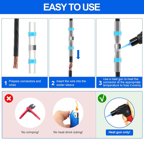 Solder Seal Wire Connectors, Self Soldering Heat Shrink Butt Connector, Waterproof Insulated Electrical Splice (100PCS)