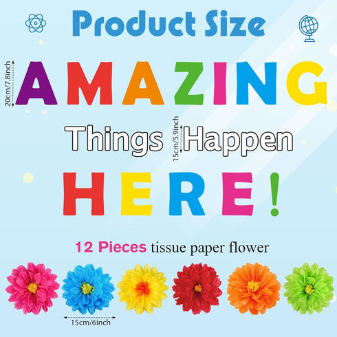 Zhanmai 36 Pcs Amazing Things Happen Here Inspirational Letter Cutouts, 3D Spring Paper Flower Bulletin Board