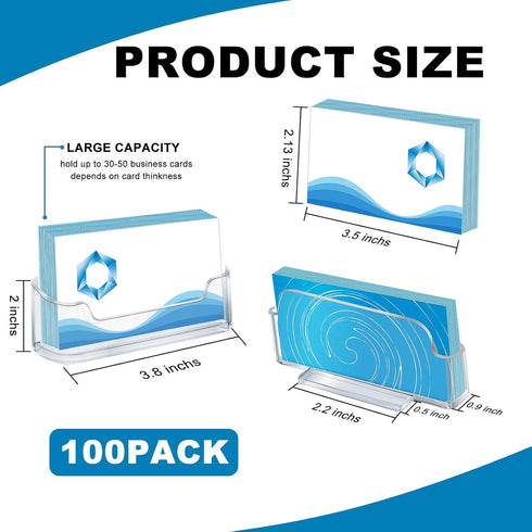Mototo Acrylic Business Card Holder, 100 Pack Clear Plastic Display Stand for Home Office Exhibition