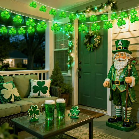 20LED 12Ft 20 St Patrick's Day Decorations Lights, Clear Green Shamrock String Lights Outdoor Waterproof with LED Lucky