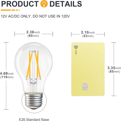 12V Low Voltage LED Light Bulbs - Soft Warm 2700K 4W E26 Edison Base 40W Equivalent - 12 Volt DC/AC A19 Bulb for RV Ceiling - 2 Pack by TOKCON