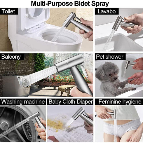 BlitzBite 304 Handheld Bidet Sprayer,Toilet or Wall Mounted leaking Hose, Multi-function Shower Stainless Steel