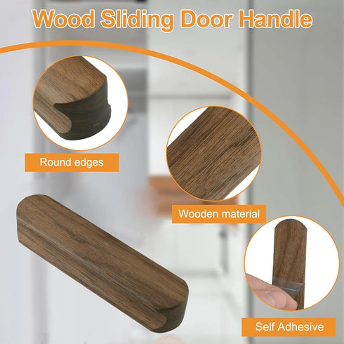 2pcs MOROBOR Self-Adhesive Furniture Pulls, Walnut Wood No-Drill Cabinet Knobs Instantly Mounted Thicken Door Handles