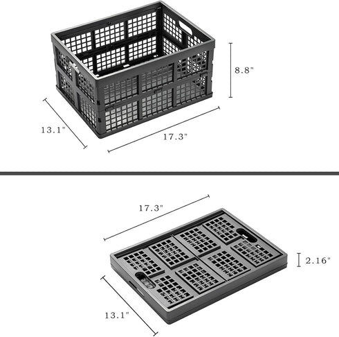 Eslite 34L Large Collapsible Plastic Folding Storage Crates, Pack of 3 (Grey)