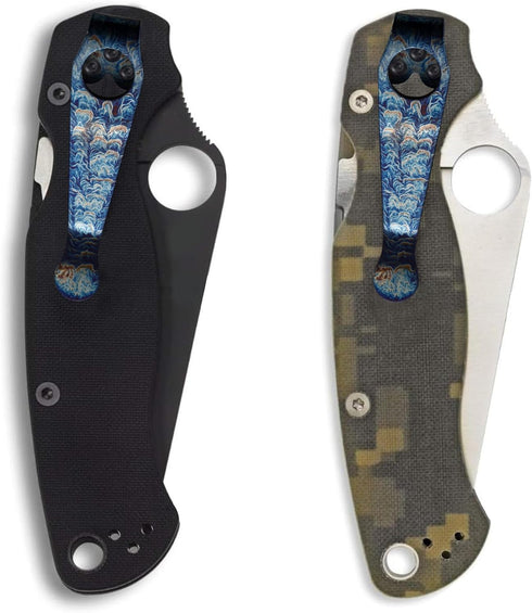 2 Packs Titanium Deep Carry Pocket Clip for Spyderco Para 3, Paramilitary 2, Colorful Crackle Pattern Pocket Clip