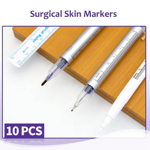 Surgical Skin Marker Professional 10Pcs Sterile Tattoo Stencil Tip Markers with Paper Ruler, Individually Wrapped for