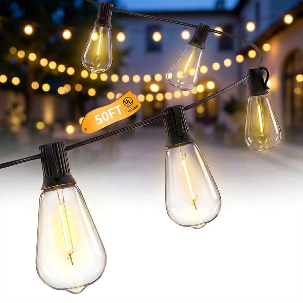 50FT LED Outdoor String Lights, Patio Lights with 25 Shatterproof ST35 LED
