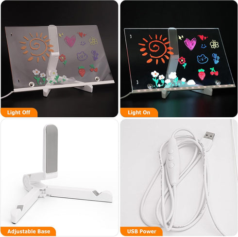 LED Note Board with Multicolor Light Control - 11.8 x 7.9 Inch Magnetic Acrylic Writing Board for Home, Office, School