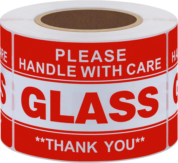 HYBSK 2x3 inch Handle with Care Thank You Glass Stickers, Adhesive Label, 300 Per Roll