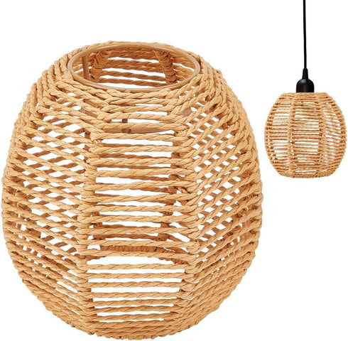 BENECREAT Small Boho Shades Replacement, Brown Paper Cord Lampshade Woven Pendant Light
