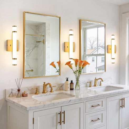 15.4 Inch 10W Dimmable 5CCT Dimmer) Gold Bathroom Vanity Light - LED Modern Bathroom Light Fixtures Over Mirror