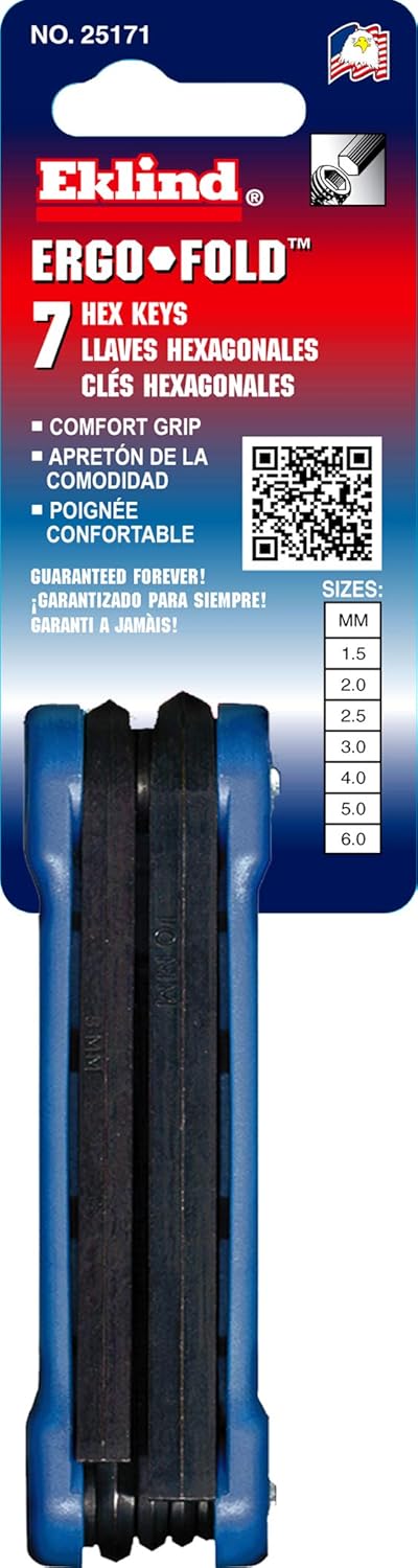 EKLIND 25171 7pc Metric Hex Key Allen Wrench Set, Sizes 1.5-6