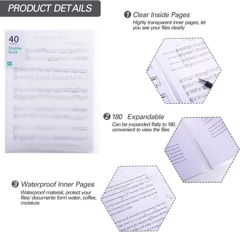 Phyxin 40 Pockets Plastic Presentation Book - Document Organizer for Music Sheets, 5 Pack