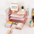 gianotter Paper Letter Tray Organizer, 4-Tier Desk Accessories & Workspace Desk Organizers with Drawer and 2 Pen