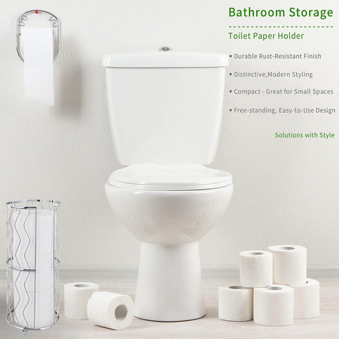 3 Decorative Metal Standing Toilet Tissue Holder for Bathroom/Powder Room, Compact Tissue Reserve for Jumbo Rolls